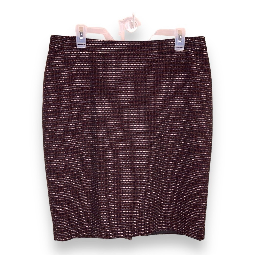 SIZE 12 ANN TAYLOR SKIRT TWEED BLUE PURPLE BURGUNDY LINED ZIP